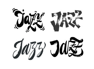 Set of Jazz lettering word. Expressive brush pen lettering. Perfect for music events, jazz concerts. Black on white background.