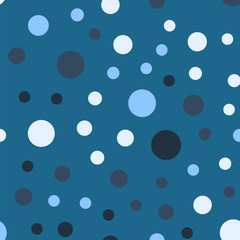 Colorful polka dots seamless pattern on bright 15 background. Stunning classic colorful polka dots textile pattern. Seamless scattered confetti fall chaotic decor. Abstract vector illustration.