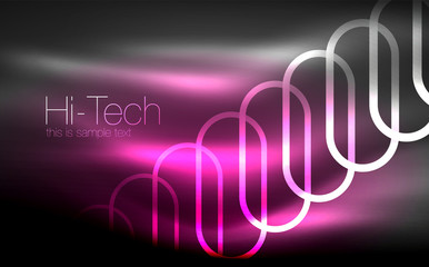 Glowing ellipses dark background, waves and swirl, neon light effect, shiny vector magic effects