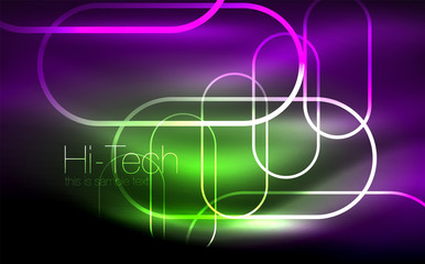 Glowing ellipses dark background, waves and swirl, neon light effect, shiny vector magic effects