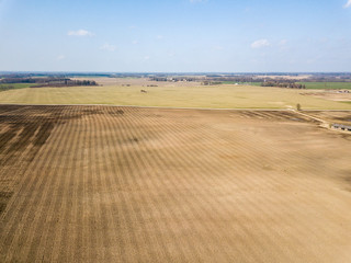 Fototapeta na wymiar drone image. aerial view of wet cultivated agriculture fields near Jaunpils in Latvia