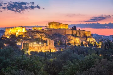 Foto op Plexiglas Parthenon, Akropolis van Athene, Griekenland bij de zomerzonsopgang © sborisov