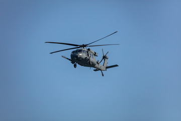 Fototapeta na wymiar Helicopter auto rotates in safely