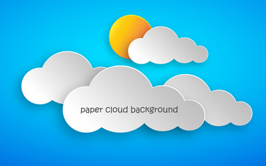 Paper art of clouds and sun. Vector illustration.