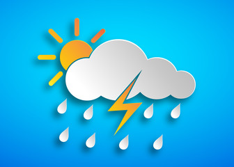 Paper art Hard Rain icon. Vector illustration.