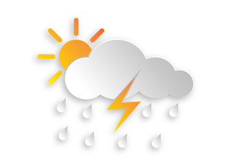 Paper art Hard Rain icon. Vector illustration.