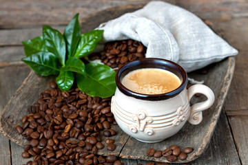 Coffee cup on  wooden background