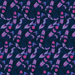 Fototapeta premium Colore, illustrees plumes, dessiné, rapport sur le tissu, motif géométrique