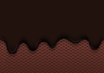 chocolate ice cream leaks from a chocolate waffle cup vector illustration