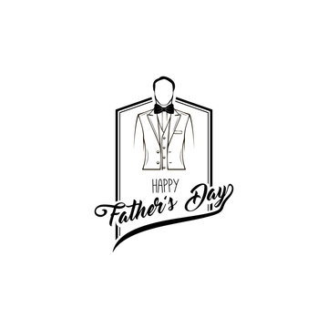 Father day. Man elegant suit, Bow tie. Holiday card. Happy father day lettering. Vector.