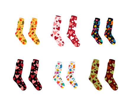 set of vector socks of different color textures and patterns