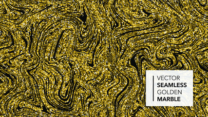 Marble texture. Luxury gold seamless background.  Abstract golden glitter marbling seamless pattern for fabric, tile, interior design or gift wrapping .Business or wedding cover card template. Vector.