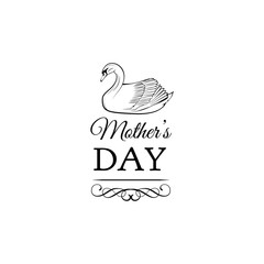 Swan. Happy mothers day card. Ornate frame, filigree scroll divider. Vector.