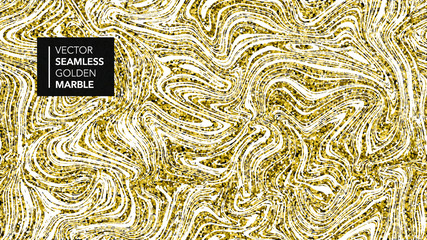 Marble gold and white texture seamless background. Abstract golden glitter marbling seamless pattern for fabric, tile, design or gift wrapping. Realistic business or wedding cover card. Vector