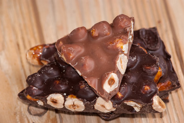 Dark and milk chocolate with nuts
