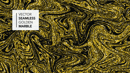 Marble gold texture seamless background.  Abstract golden glitter marbling seamless pattern for fabric, tile, interior design or gift wrapping . Realistic business or wedding cover card. Vector