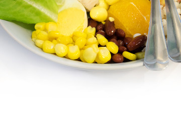 Fresh salad bowl  on white background with copy space.