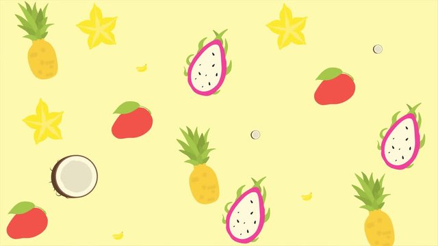 Tropical fruits on a yellow background