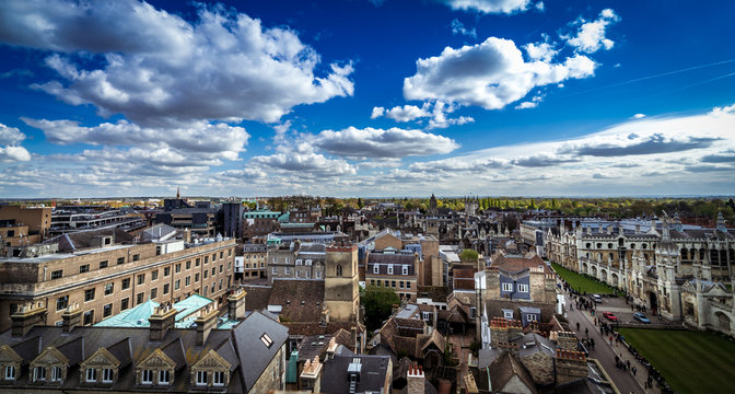 Colourful picture of panoramic view of  city Cambridge