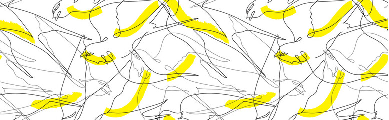 Cotton fabric Seamless pattern with birds. Silhouettes of birds drawn by a line. Can be used for textile, manufacturing, book covers, wallpapers, print or gift wrap. Vector illustration