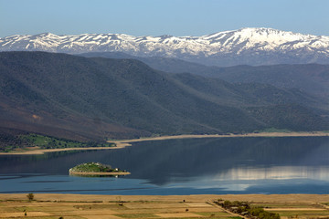 Landscape of Little Prespa Lake, Municipality of Devol, Greece.