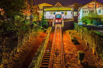 Night view of the Artxanda funicular station in Bilbao, Spain