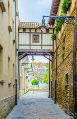 Traditional houses in the old town of Pamplona, Spain