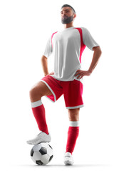 Professional soccer player in isolated on white background