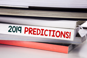 Word, writing 2019 Predictions. Business concept for Forecast Predictive written on the book on the white background.