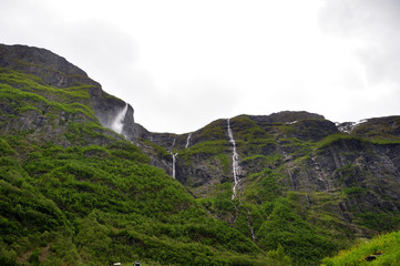 Fototapeta na wymiar waterfalls in the fjords of Norway