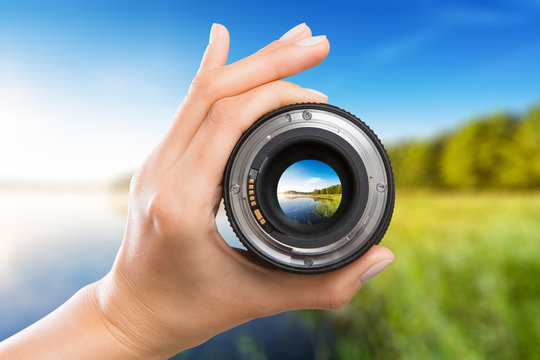 Photography camera lens concept.
