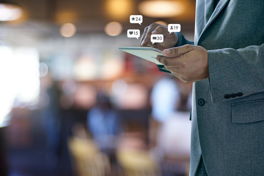 Contact us  sms media man use  smart phone social media network pop notification icons