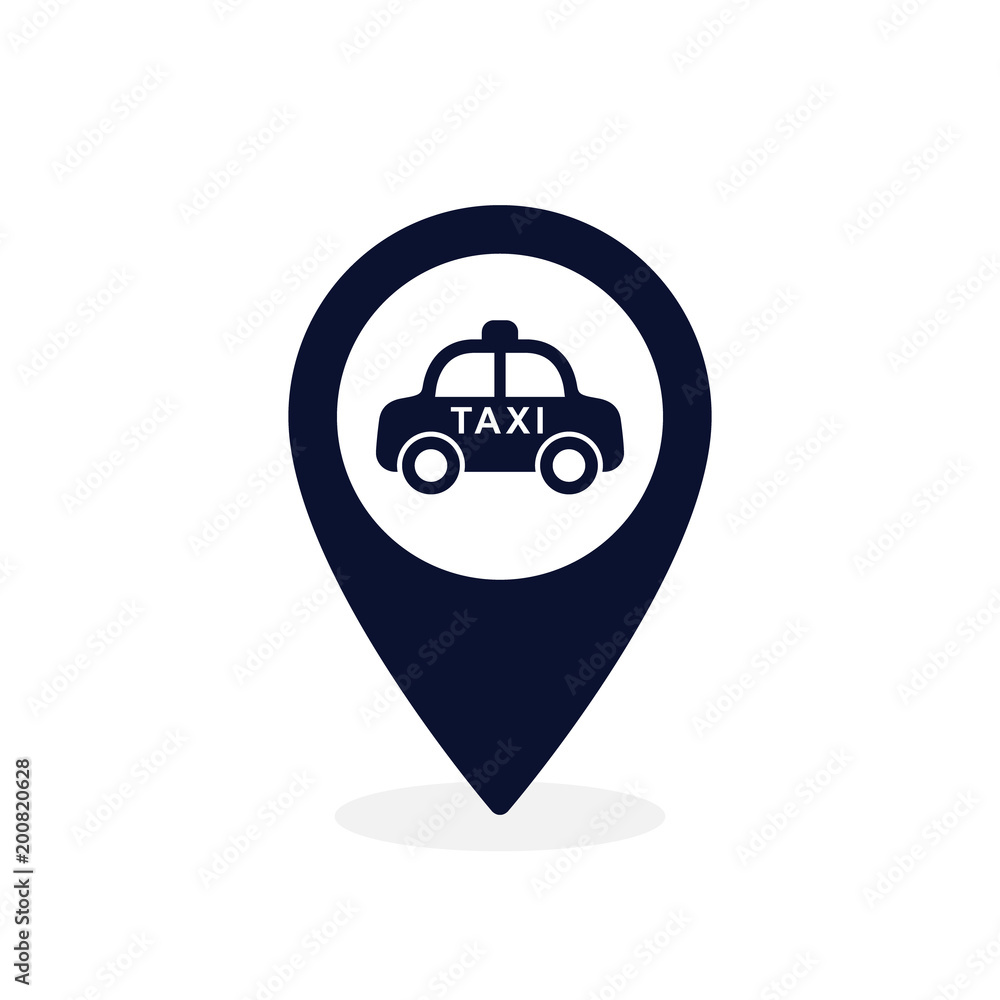 Poster taxi cab map pointer icon flat design for web, application interface, or markers on maps. vector sig