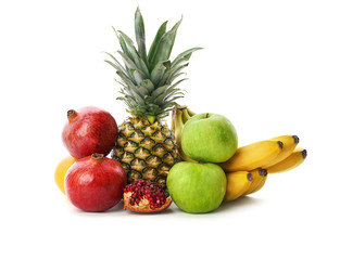 Set of fresh tropical fruits on white background