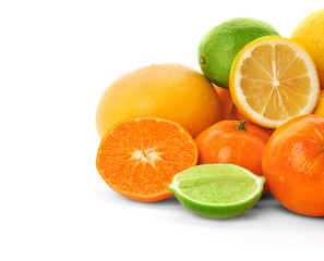 Set of fresh citrus fruits on white background