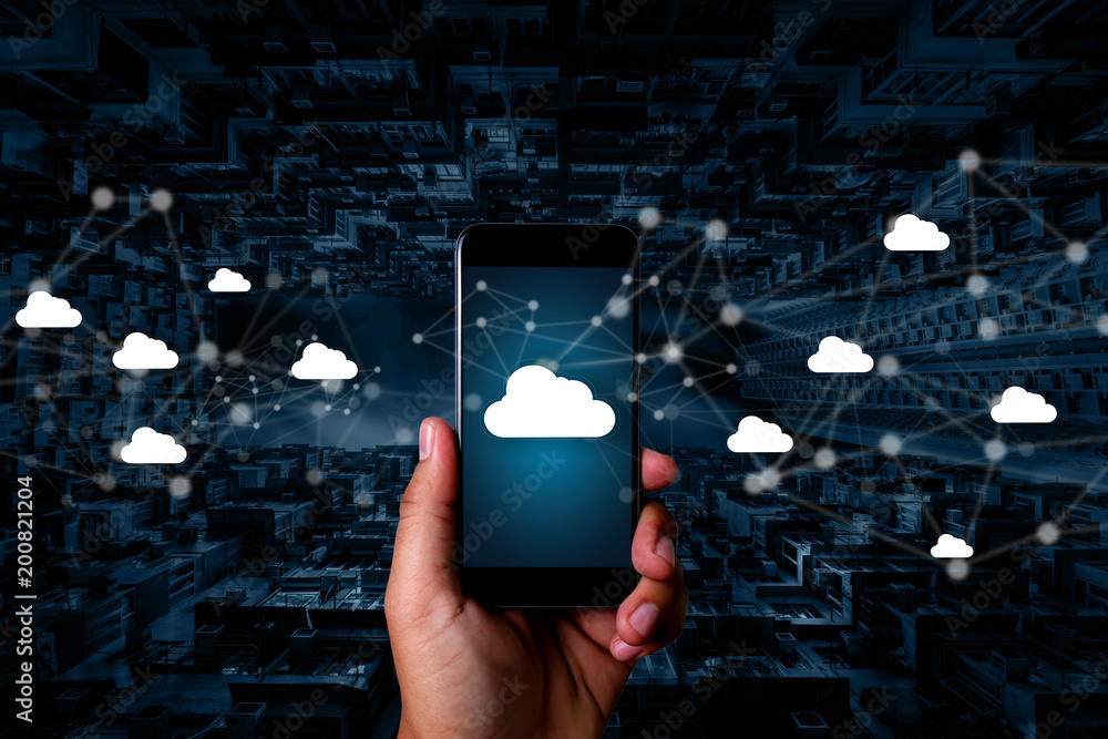 Poster cloud computing diagram network data storage technology service