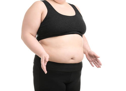 Overweight woman on white background