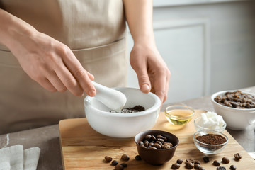 Woman preparing natural body scrub