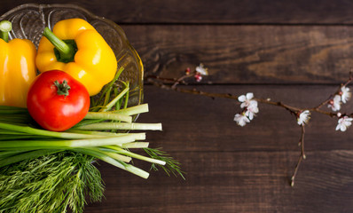 vegetables, laid on a table, spring
