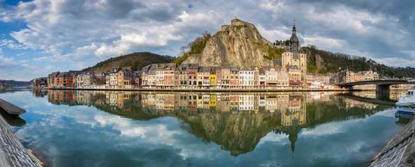 Historic town of Dinant with Meuse river at sunset, Wallonia, Belgium