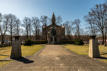 A view to the Russian graveyard with a church behind