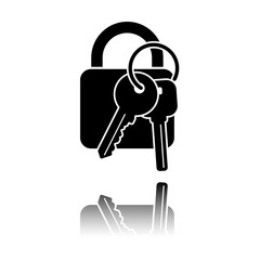 lock with keys icon. Black icon with mirror reflection on white background