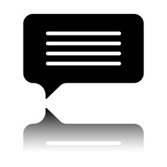 message cloud icon. Black icon with mirror reflection on white background