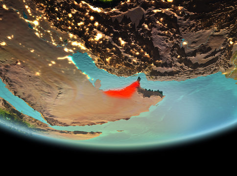 United Arab Emirates at night on Earth