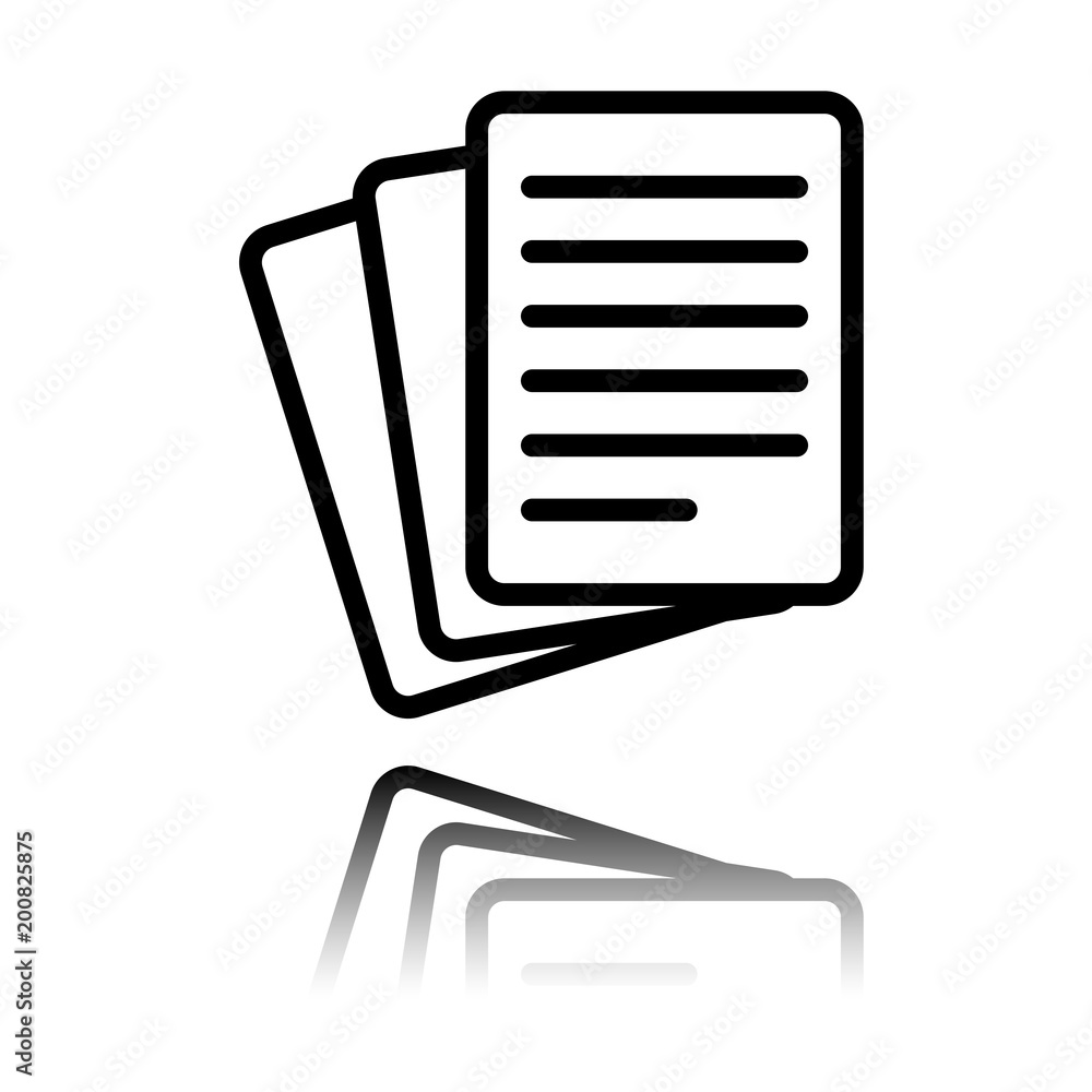 Poster stack of paper icon. black icon with mirror reflection on white background