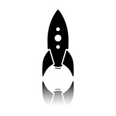 rocket launch icon. Black icon with mirror reflection on white background