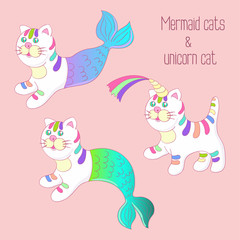Mermaid cats purrmaids and unicorn cat set