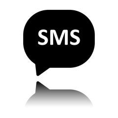 sms icon. Black icon with mirror reflection on white background