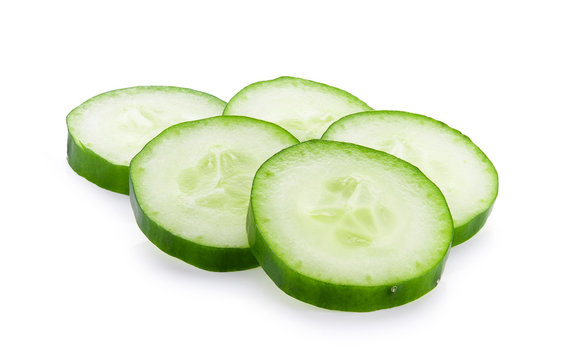 Fresh slice cucumber close-up on a white background