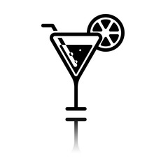cocktail. simple silhouette. Black icon with mirror reflection on white background